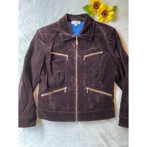 St. John Sport By Marie Gray Velvet Zip-Up Jacket With Gold Zippers & Pockets -